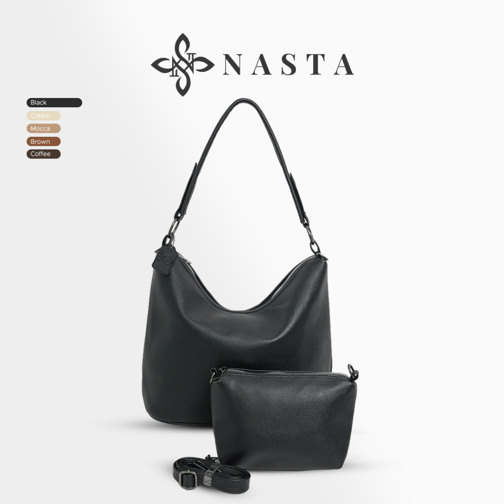 Nasta Bag Ellena Tas Wanita Hobo Kulit Sintetis Tebal Lembut dengan Tas Mini Selempang - Model Ellen