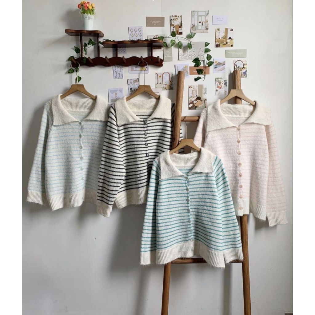 Cardigan rajut | Jaket import | Atasan wanita | Blouse Rajut Wanita Motif Cable Kerah, Blouse rajut 