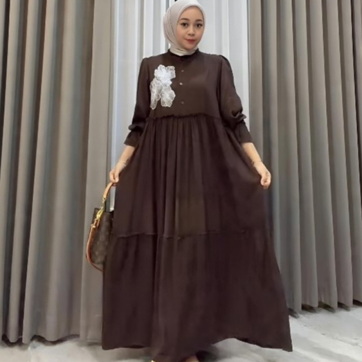 Shakira Bloom Dress Rayon Twill premium / Gamis Lebaran 2026 Terbaru Jumbo Gamis Syari Rempel Susun 