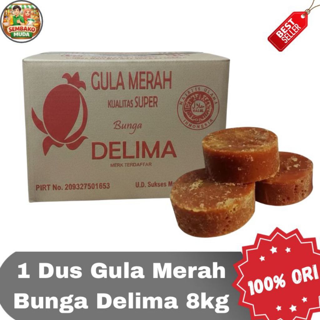 Gula Merah Kualitas Super Cap Bunga Delima 8kg 1 Dus / Gula Merah Premium Kualitas Super