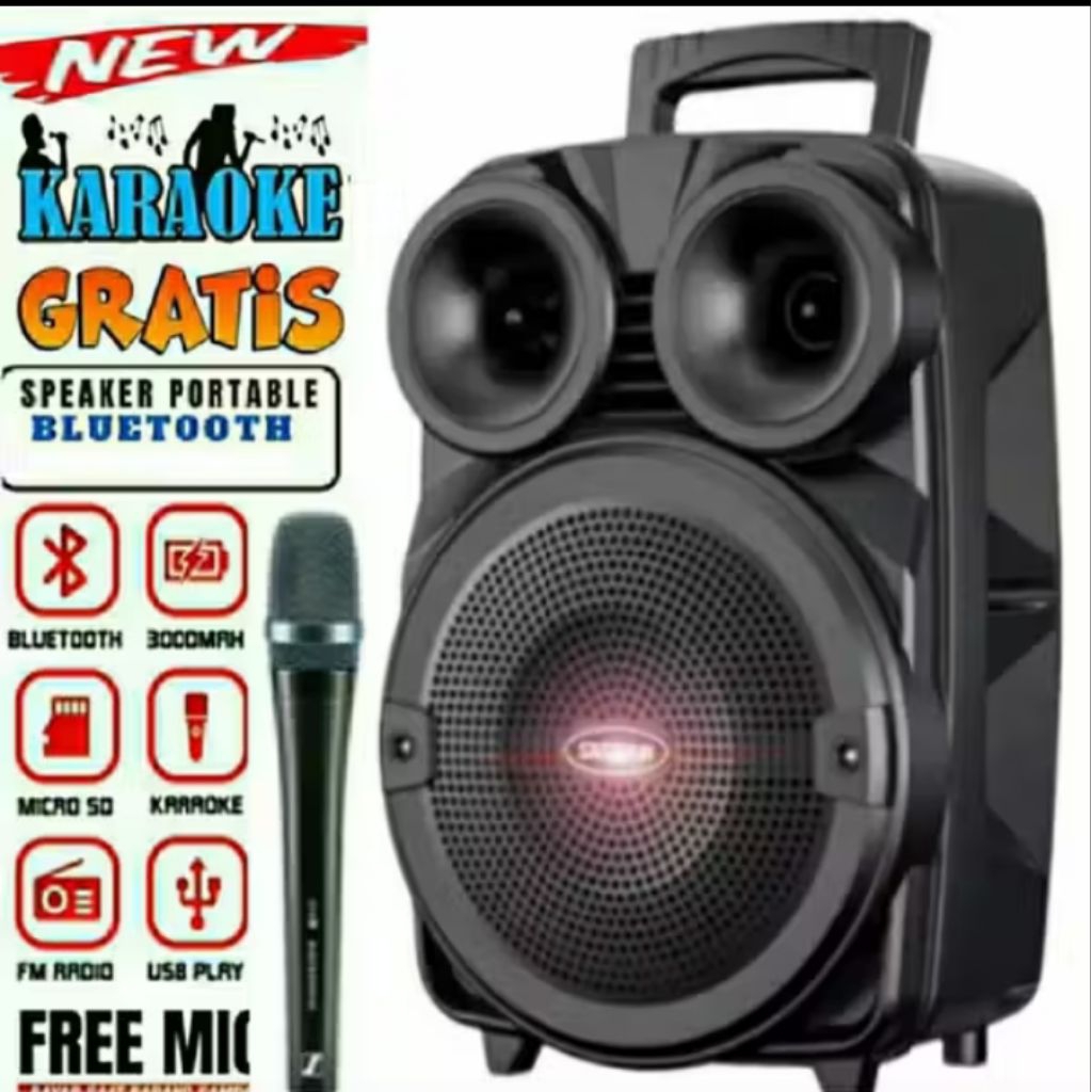 SPEAKER WIRELESS BLUETOOTH PORTABLE 6'5 INCH KIMISO 3381 PLUS MIC KARAOKE SUPER BASS KIMISO 3381