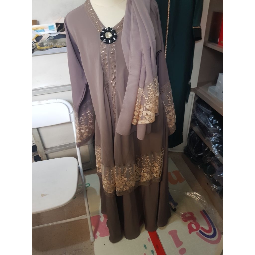 abaya asli impor arab saudi set jilbab pasmuna panjang