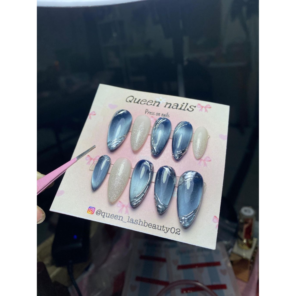 kuku palsu / press on nails/ kuku nailart/ kuku wedding/ handmade kuku palsu biru denim