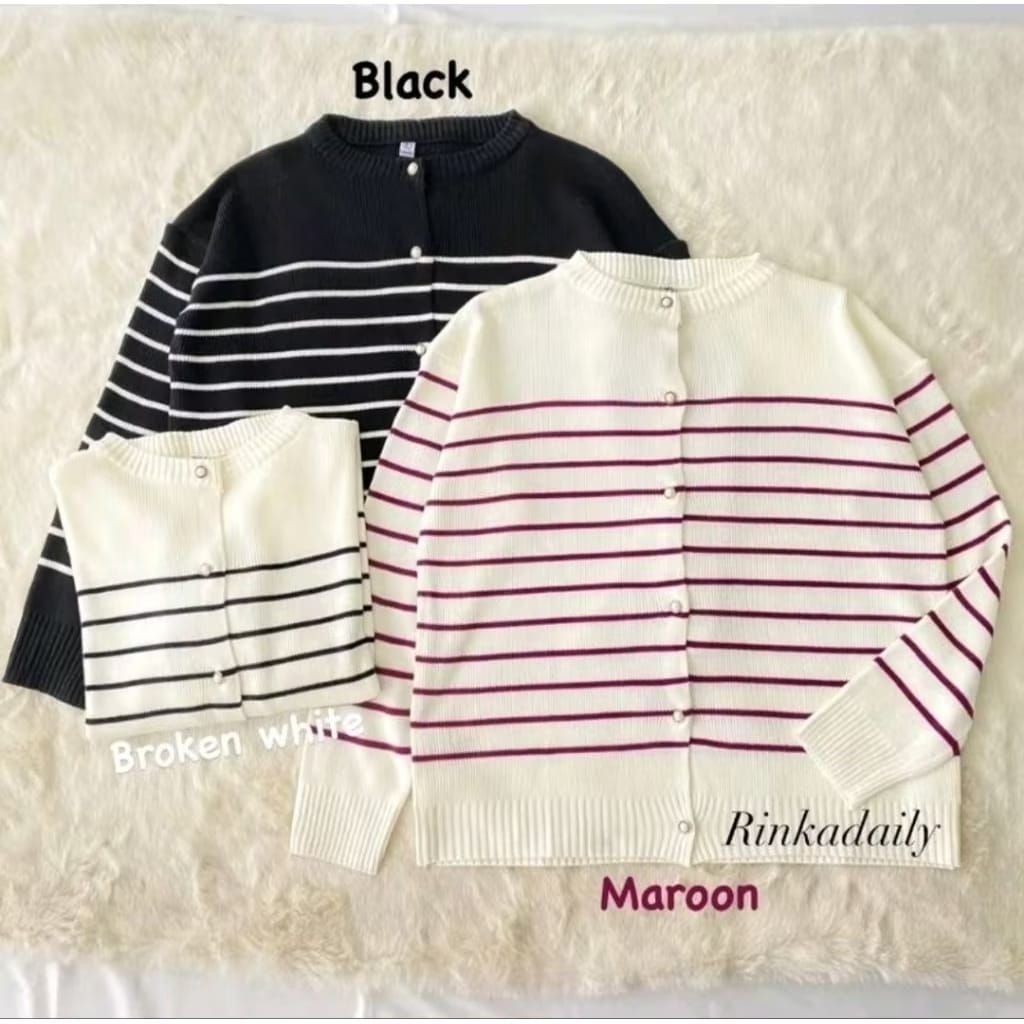 Cardigan Strip Haru Rajut Kancing Depan Terlaris
