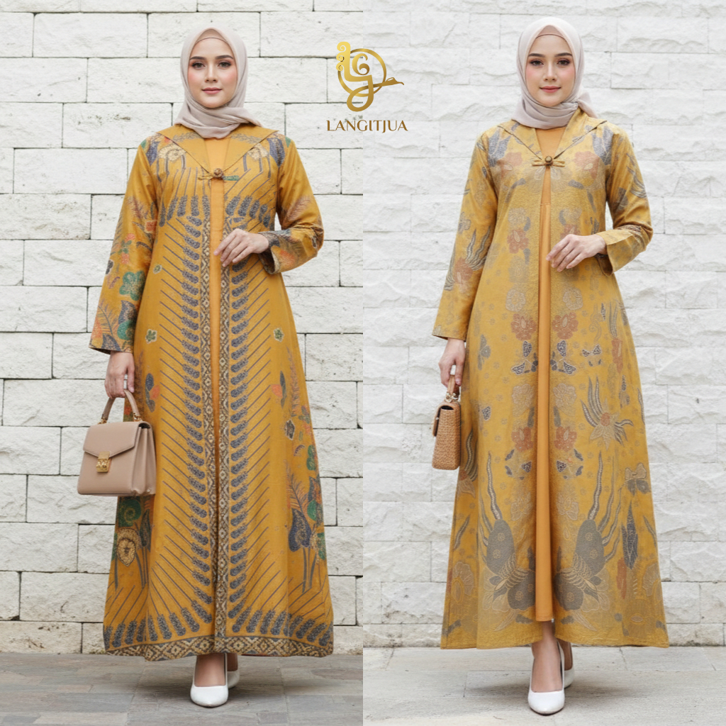 LANGITJUA - Juleha Gamis Baju Lebaran Batik Motif Modern Terbaru Model Pias | Hampers Gamis Kado Leb