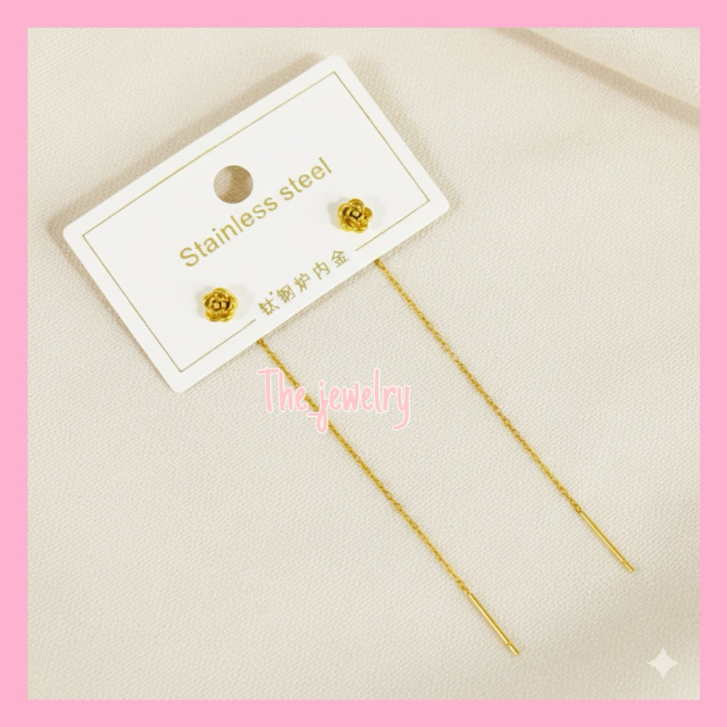 Anting Titanium model bunga gold panjang anting 7cm