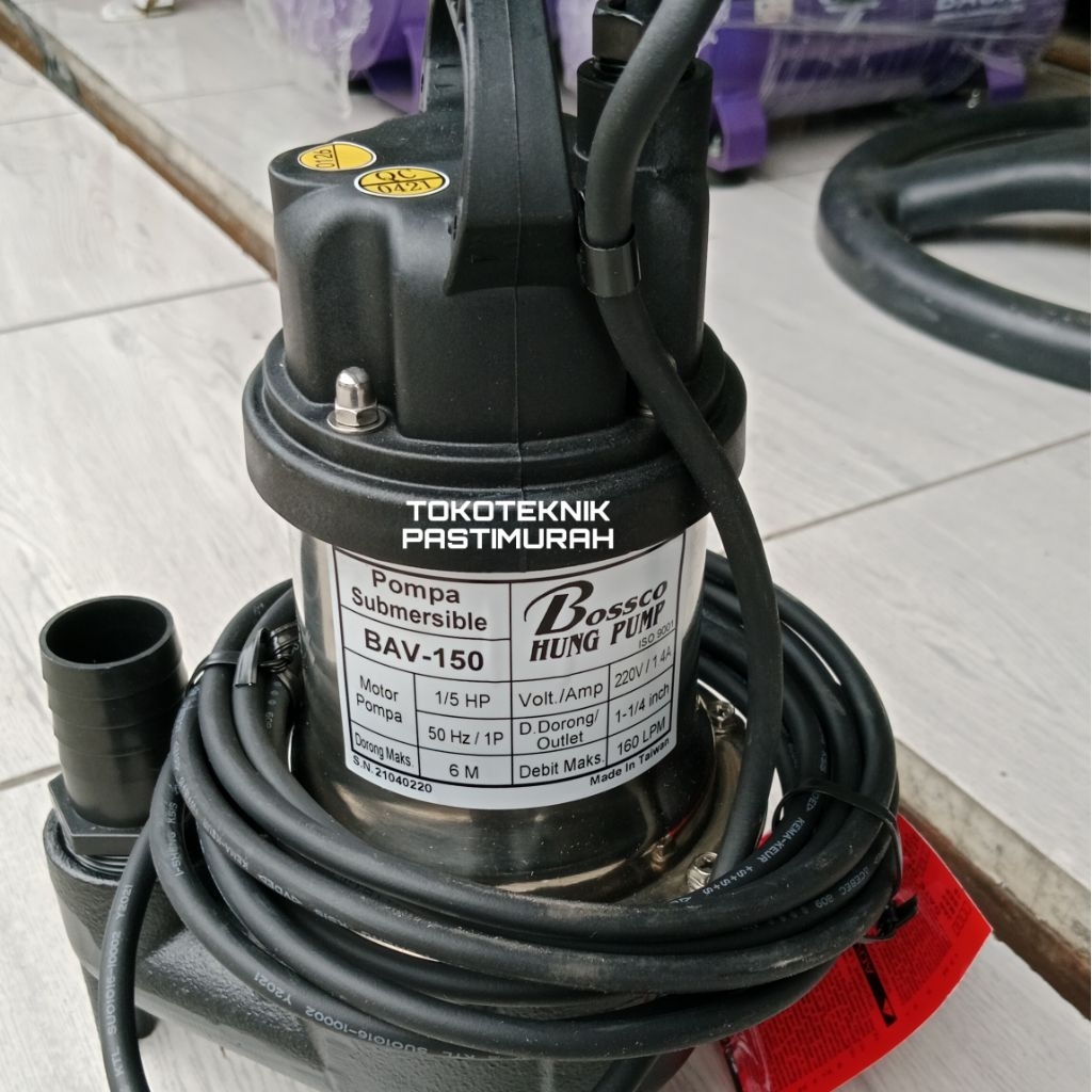 Pompa Celup Kolam Koi Mckarlen Bossco BAV150 Pompa Air Kotor BAV 150 Pompa Submersible Sibel 1/5 hp 