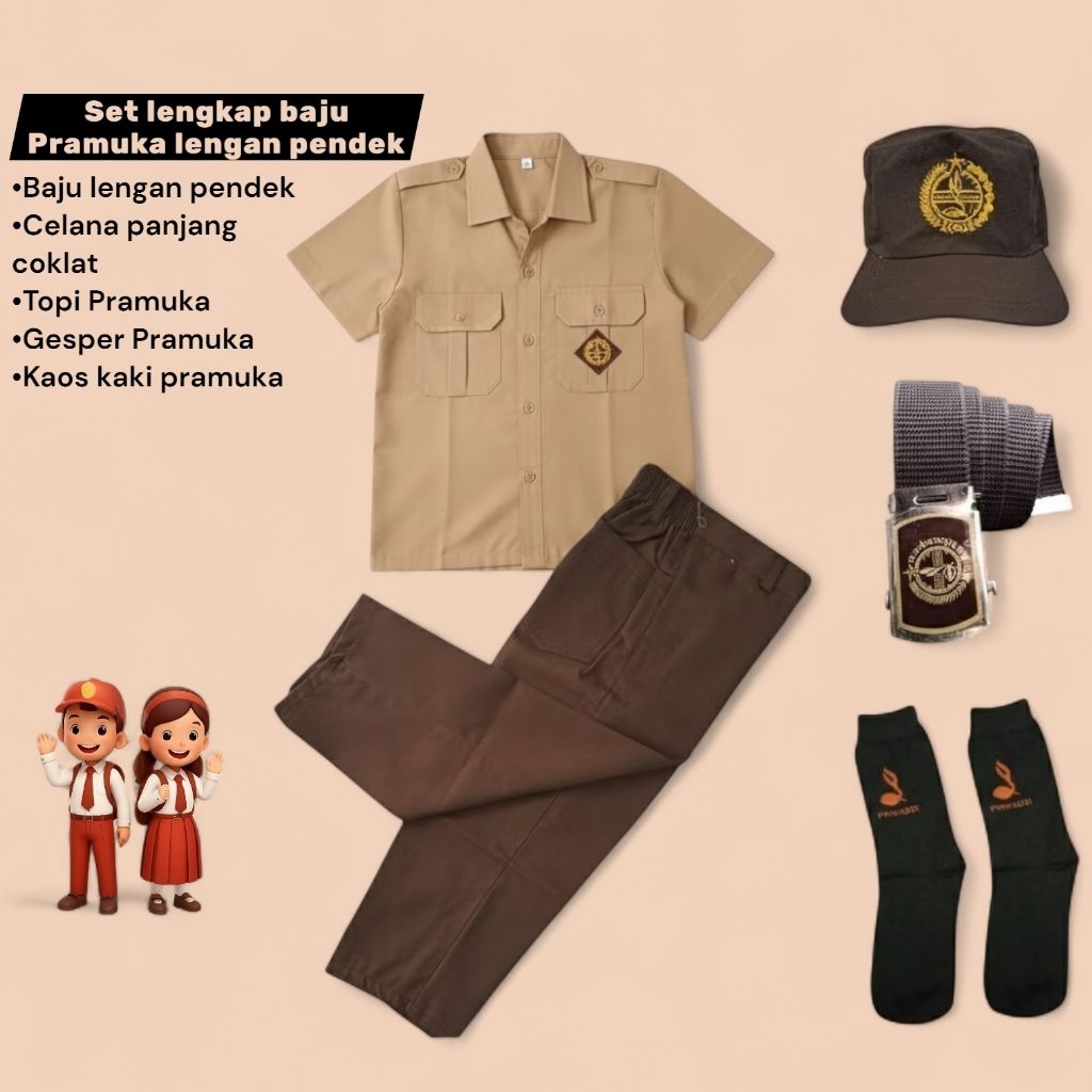 Seragam sekolah SD pramuka penggalang laki2 baju pendek celana panjang