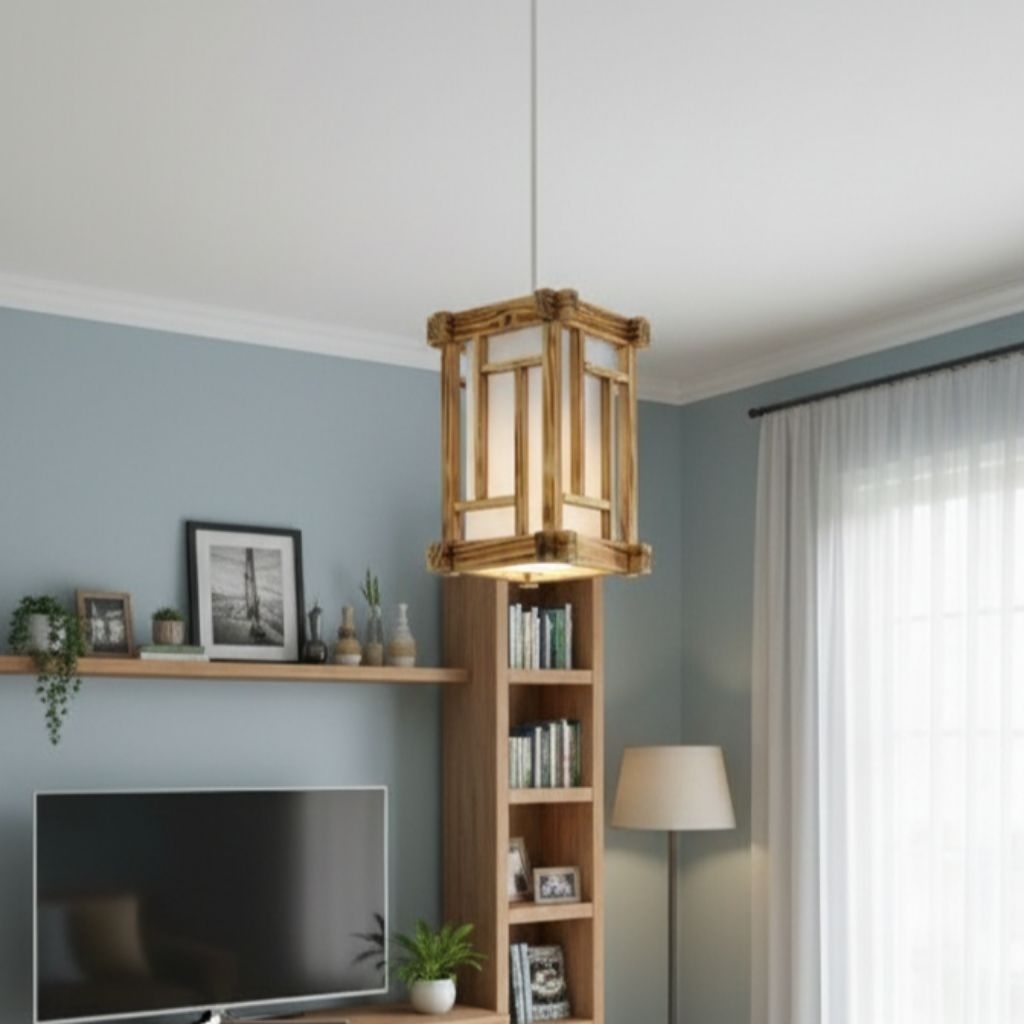 Lampu Gantung Minimalis Jepang Kayu Jati Akrilik