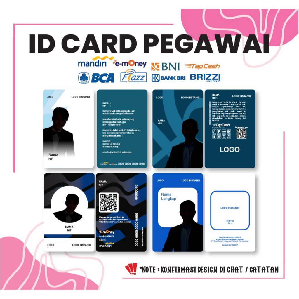 KARTU E MONEY ID CARD KARTU PEGAWAI ETOLL EMONEY MANDIRI BCA FLAZZ BNI TAPCASH BRI BRIZZI - 2 SISI