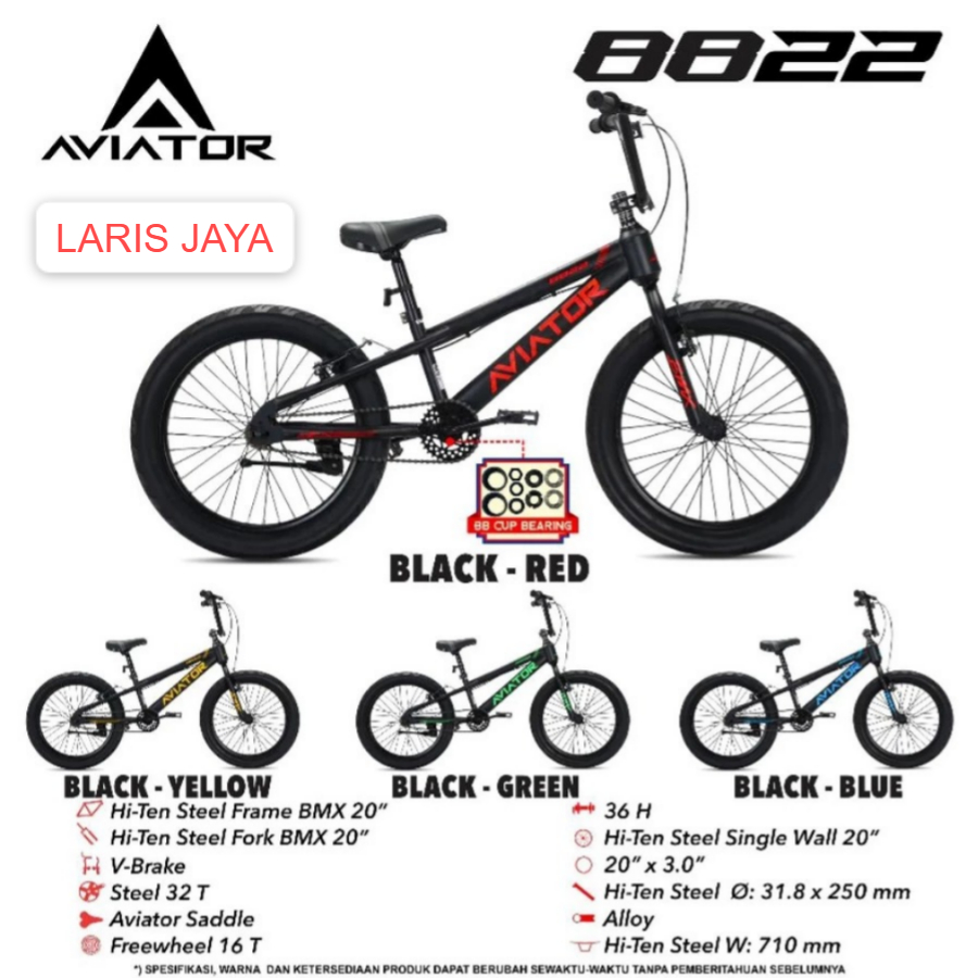 SEPEDA ANAK BMX 20 INCH AVIATOR 8822 BAN 3.0  BY AVIATOR TERBARU