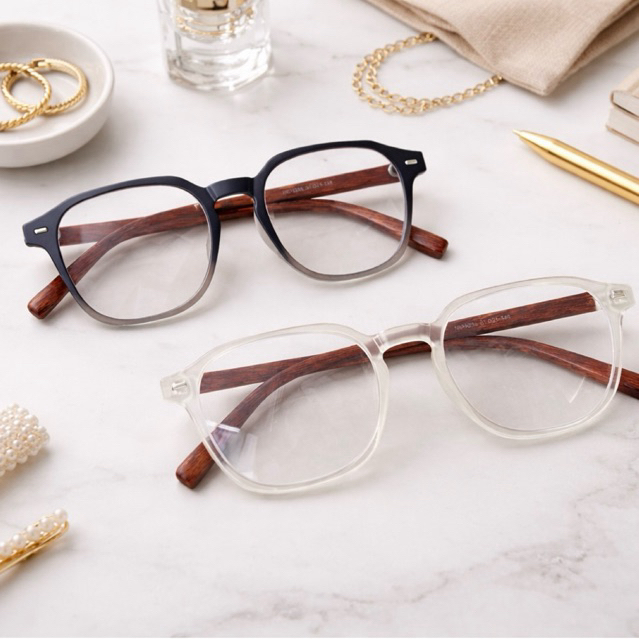 Kacamata Minus Antiradiasi Pria Wanita Best Seller Kotak Lentur batang kayu | Lensa Photocromic/Anti