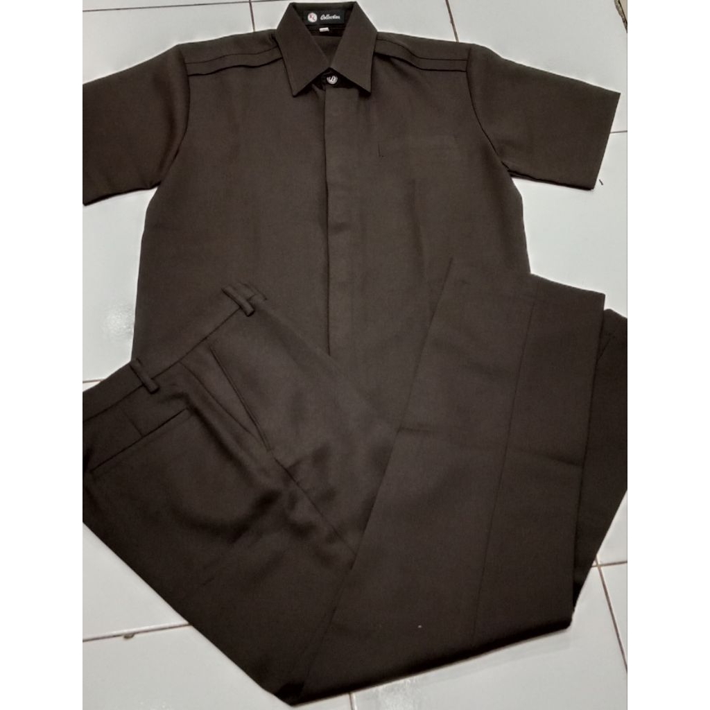 baju safari pendek paspampres, safari satpam coklat tua