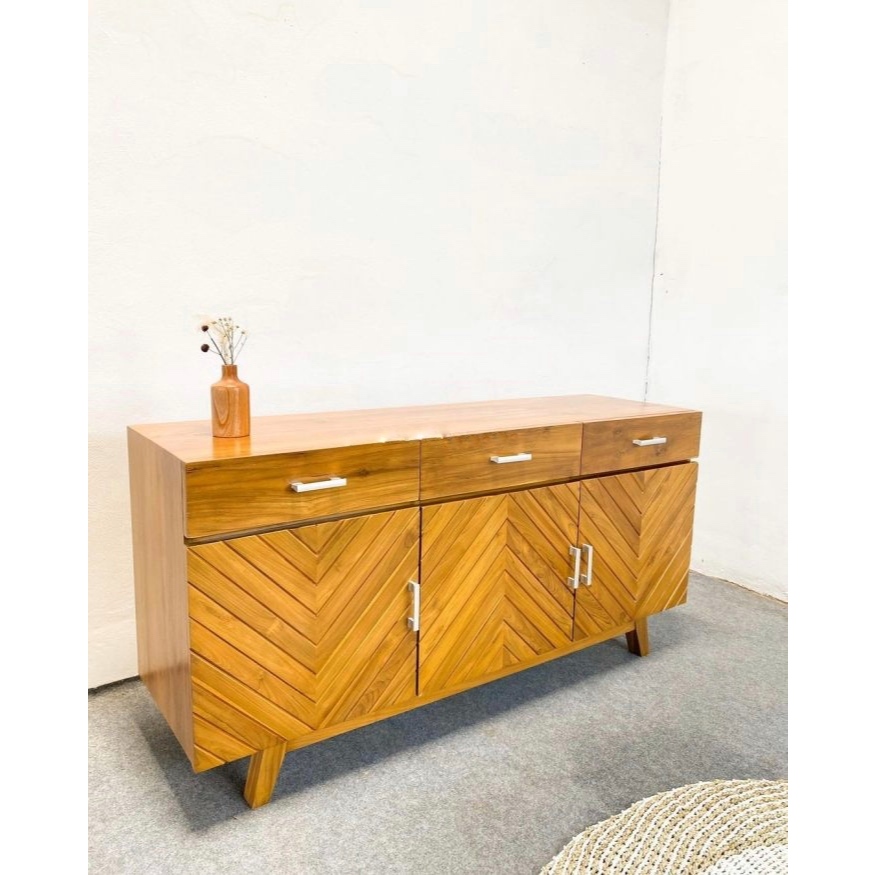 Buffet bufet bifet tv meja tv kayu jati solid Grade A minimalis antik jepara mebel laci 3 lemari alm