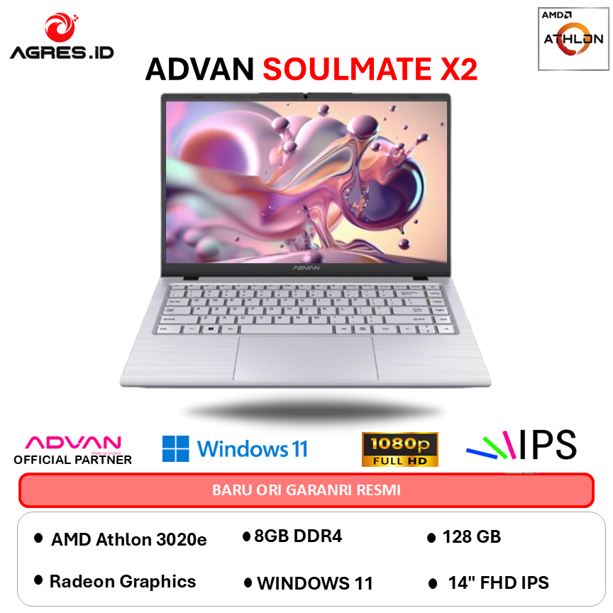 LAPTOP ADVAN SOULMATE X2 AMD 3020 - RAM 8GB 128GB WINDOWS11 14.0 IPS