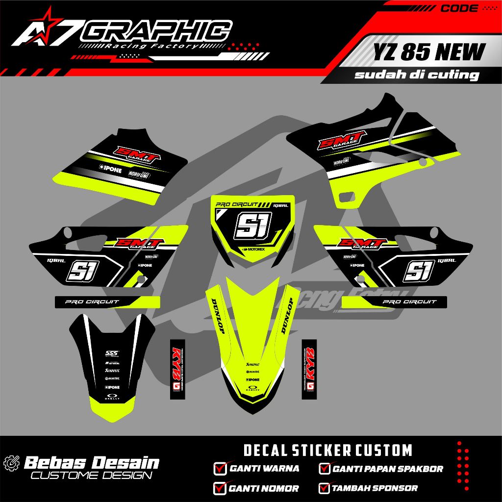DECAL YZ 85 NEW/GTX - DECAL MOTOR YZ 85 NEW / BEBEK MODIF MASIH BISA SI EDIT FREE CUSTOME FULL BODY