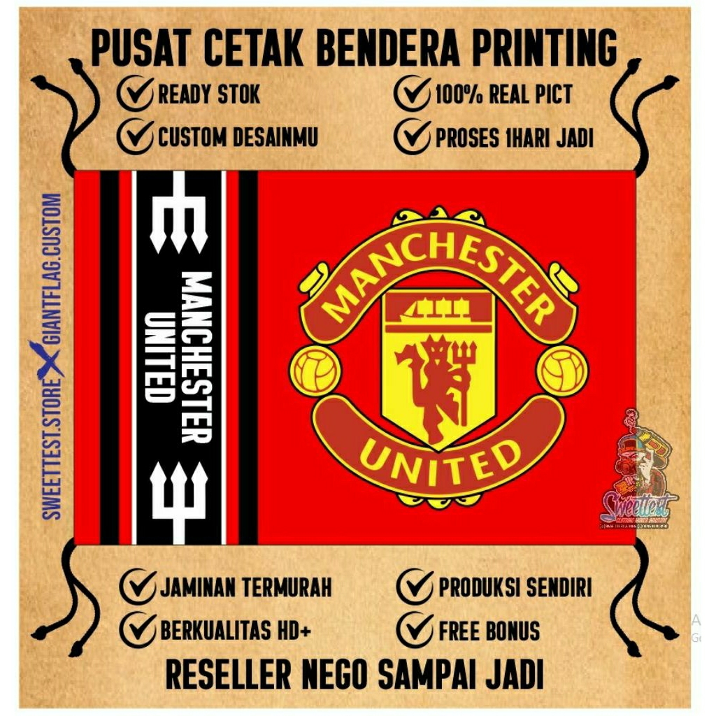 BENDERA 200x300cm, FREE FLAG, STICKER, KUPON BERHADIAH, DESAIN TERBARU, BENDERA PRINTING MANCHESTER 