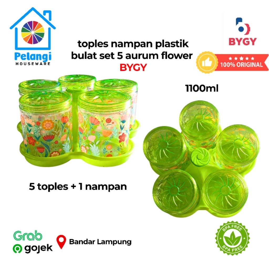 Toples Nampan Plastik Bulat Set 5 Aurum Flower BYGY Asli