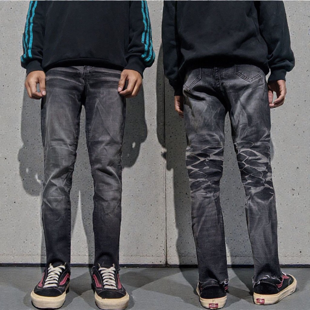 Size 28 Celana Panjang Longpants Jeans Comma Shop Grey Washed Fading Skinny Second Preloved #CJ90A