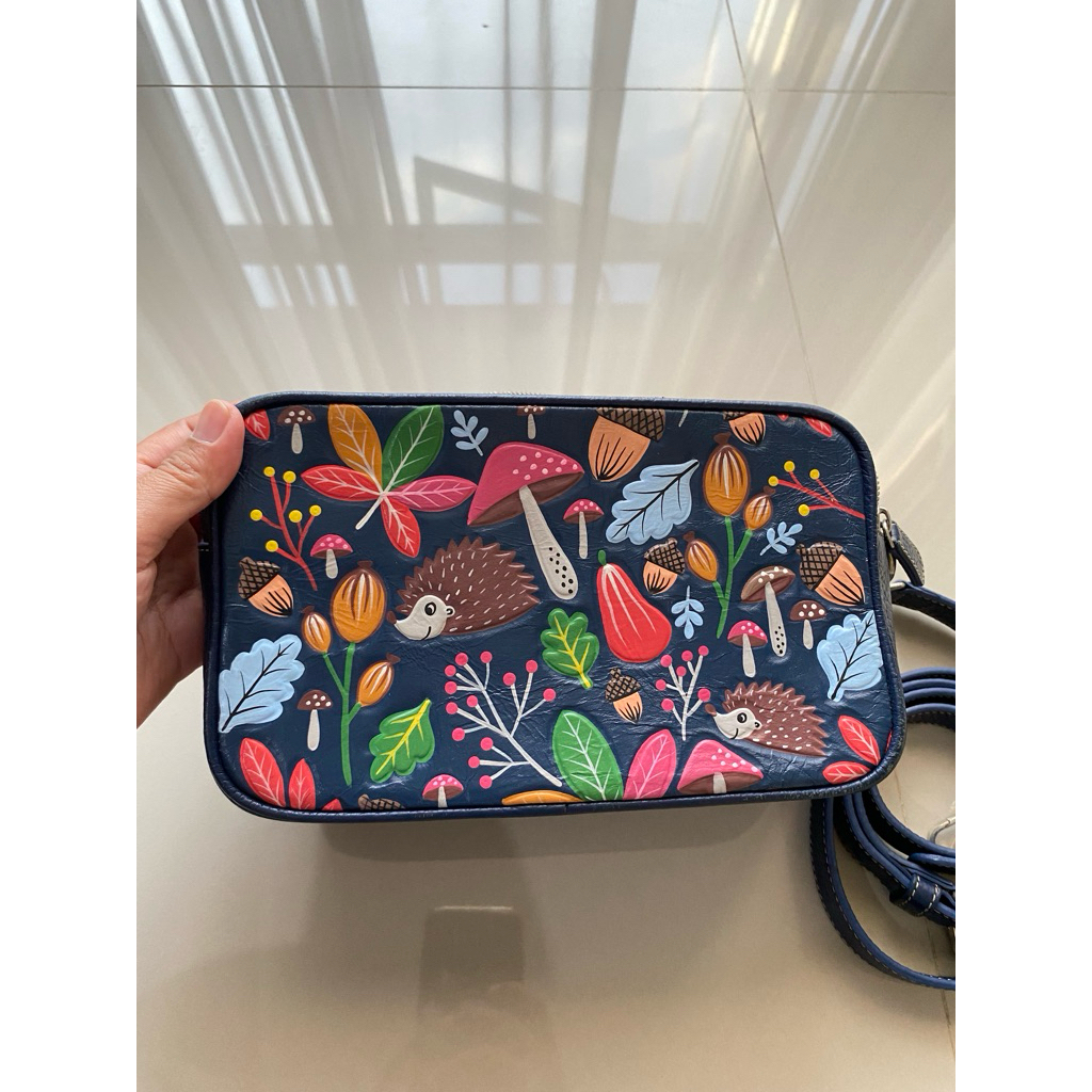 Preloved Tas Wanita Camera Bag Lukis Kulit Asli Serlium Leather | Aenor Sling Bag Kulit Sapi Origina