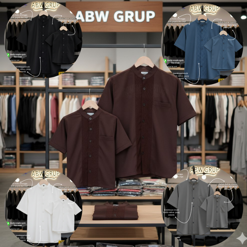 Baju Koko Couple Ayah Dan anak Laki Laki Lengan Pendek Motif embos Kain Katun Toyobo Import