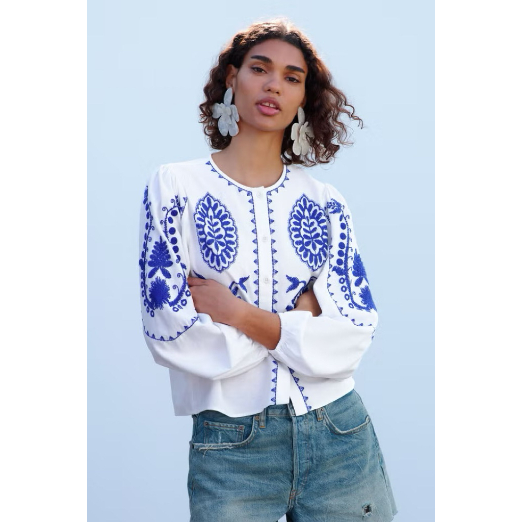 Preloved atasan ZARA putih bordir size L