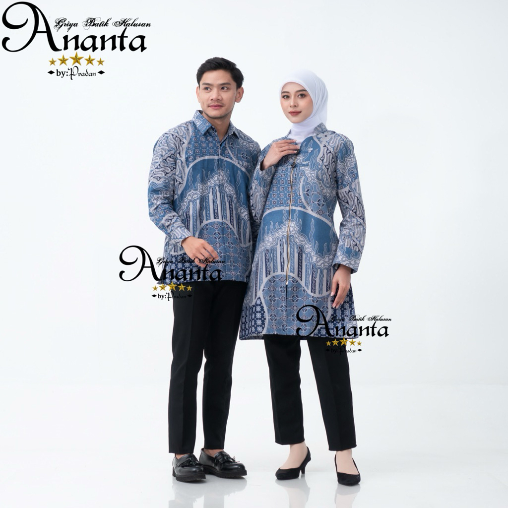 Batik Ananta Batik Couple Pasangan Sarimbitan Atasan Batik Lapis Premium Furing Dan Tricot, Kemeja P