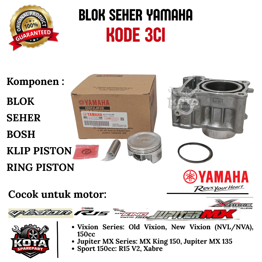 BLOK SEHER ORIGINAL YAMAHA KODE 3C1 UNTUK MOTOR VIXION OLD, VIXION NEW (NVL/NVA) 150CC, MX KING 150 
