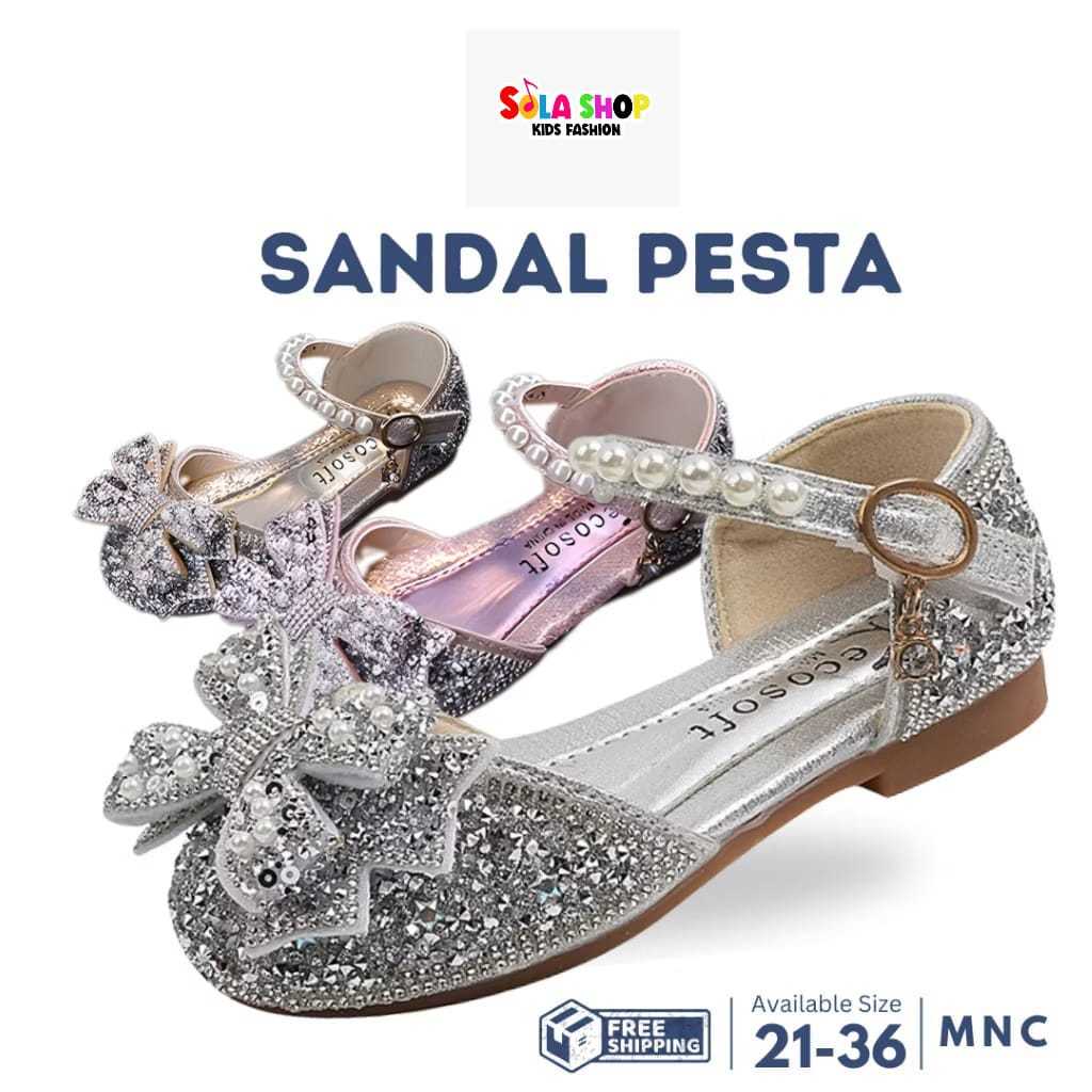 SOLA SHOP FREE BOX SANDAL SEPATU FLATS ANAK PEREMPUAN PESTA MUTIARA ELEGANT SIZE 21 - 36 TYPE MNC