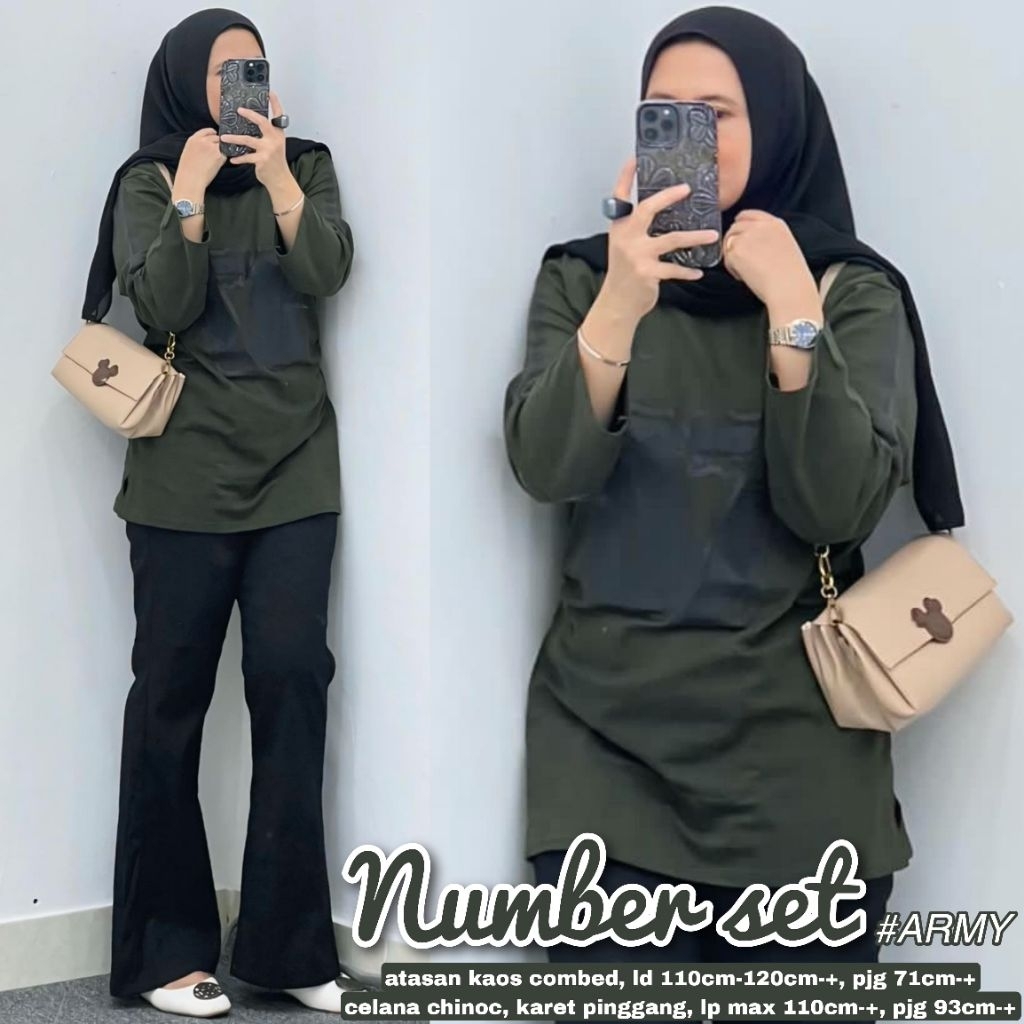NUMBER DREAM SET ORIGINAL BY ABELLA&CO BAHAN ATASAN KAOS COMBED DAN CELANA CHINOS KARET PINGGANG