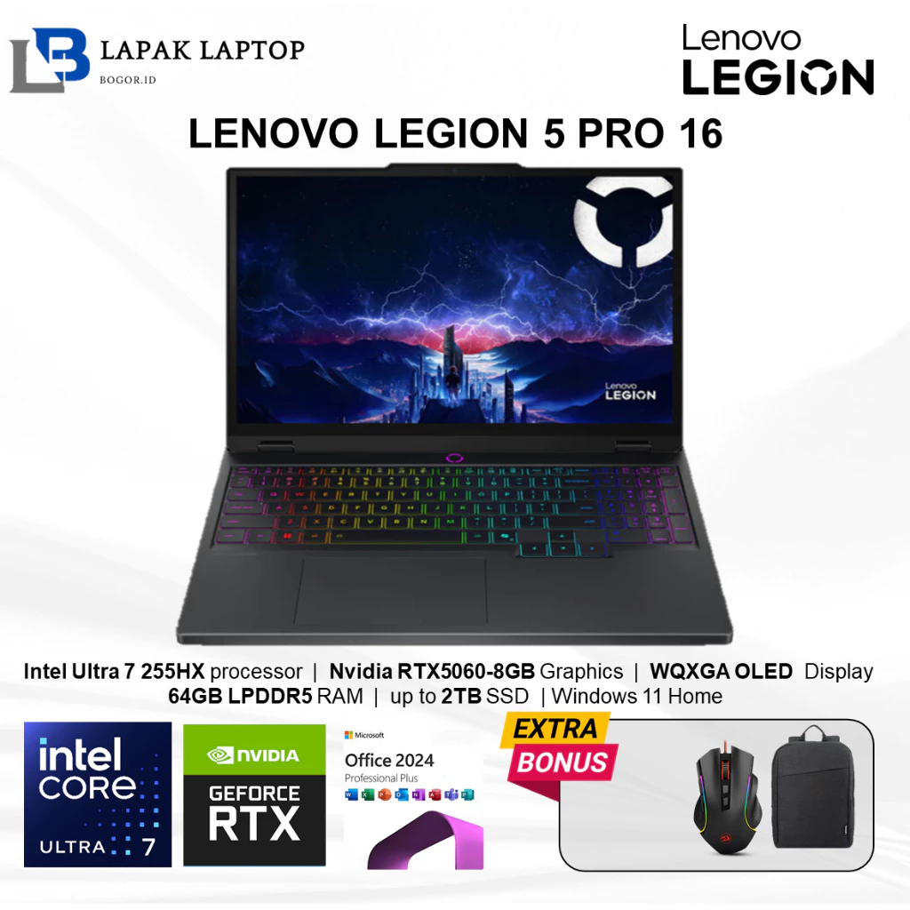 Lenovo Legion 5 Pro 16 Intel Ultra 7 255HX RAM 64GB 2TB SSD RTX5060 16 WQXGA OLED 165Hz RGB Win 11
