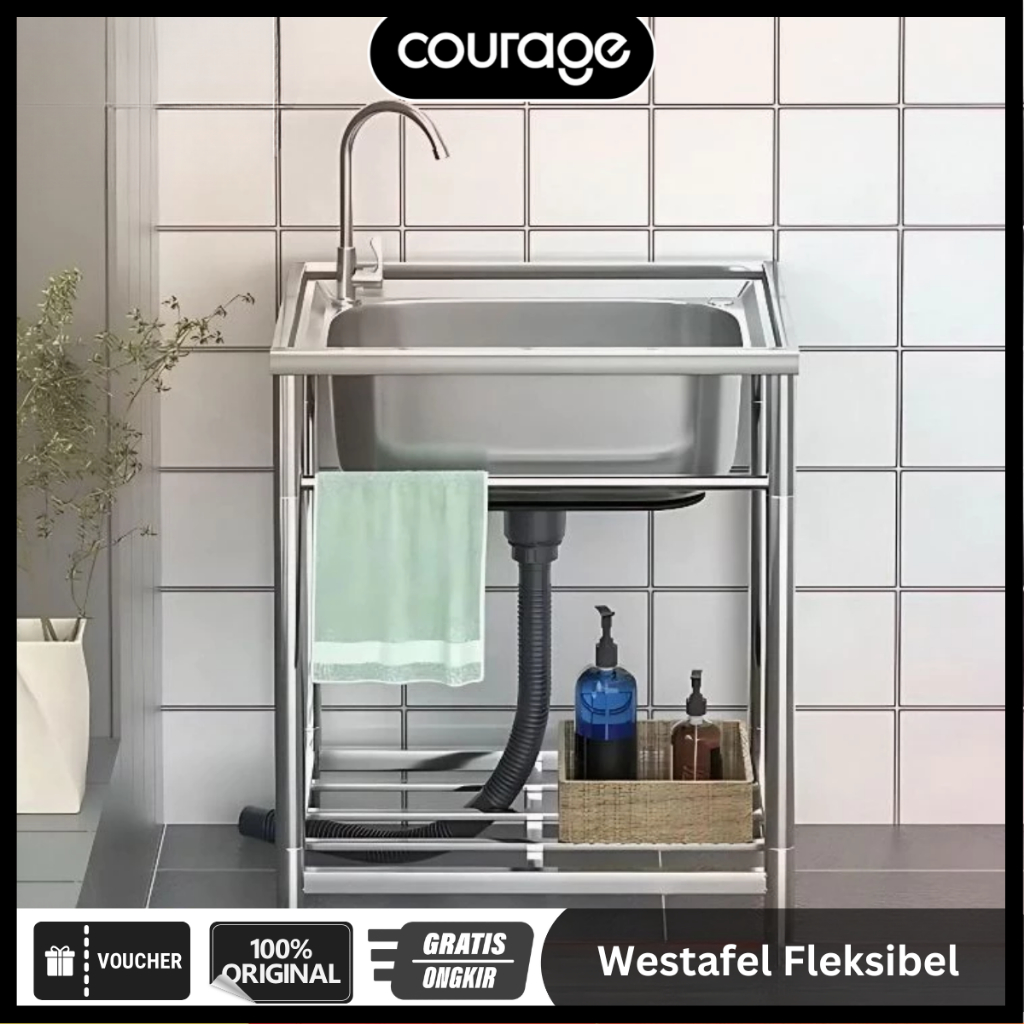 COURAGE Rangka Besi Meja Wastafel Portable Stainless Steel Kitchen Sink Bak Cuci Piring Bracket