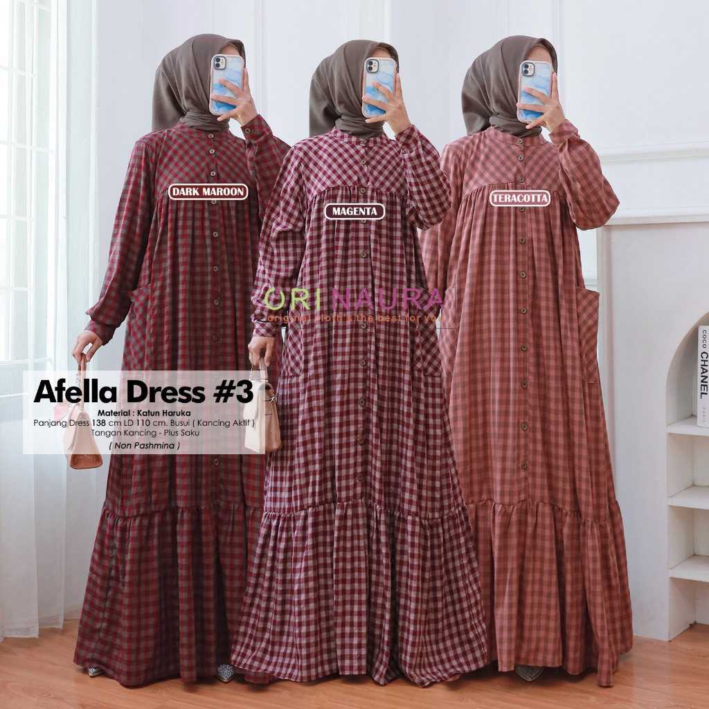 Gamis Kotak Kotak Katun Haruka || Afella Midi Dress #3 By Ori Naura