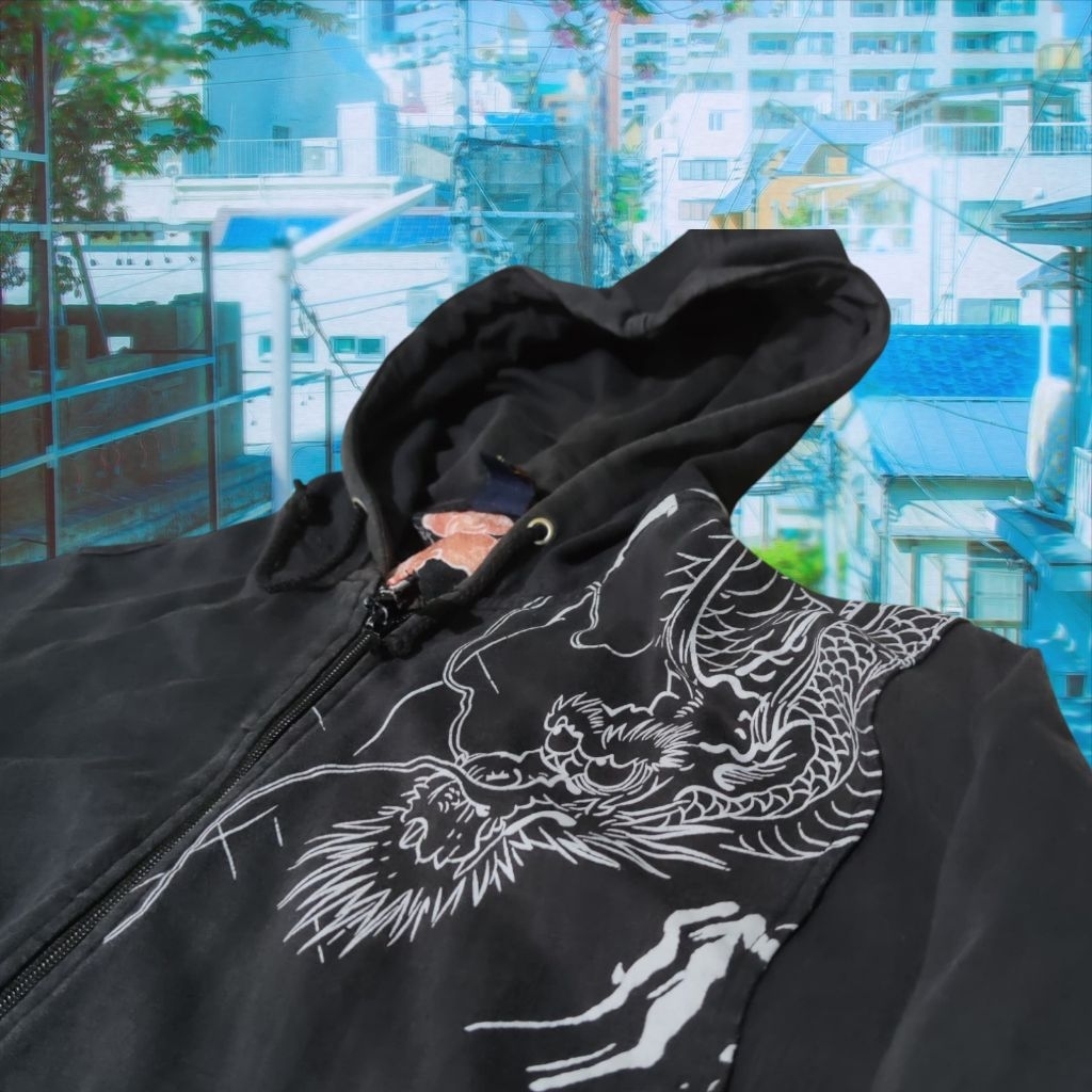 SUKAJAN HOODIE DRAGON SAKURA BORDIR YAKUZA STYLE RARE ITEM