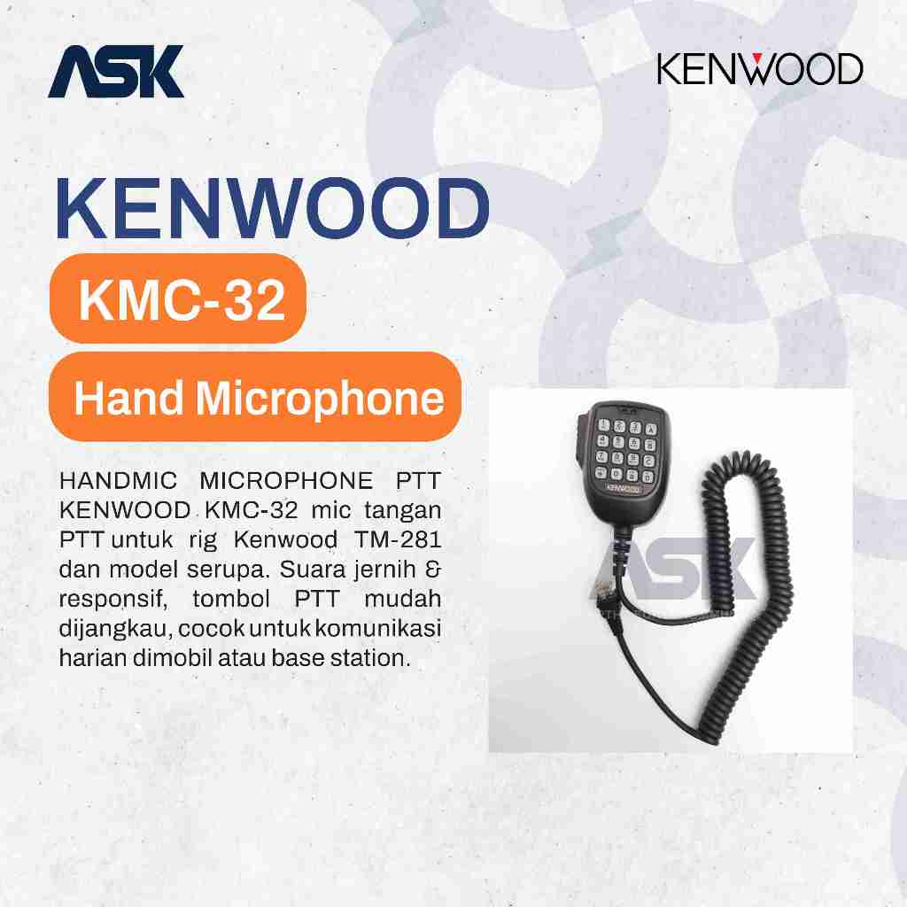 Microphone Kenwood KMC-32 PTT untuk TM-281 Hand Mic Rig