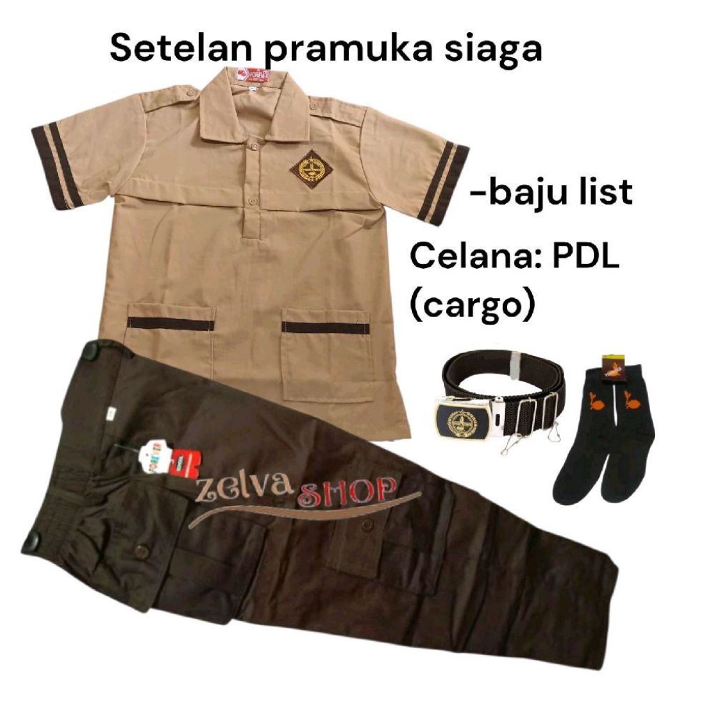 Setelan pramuka siaga pendek celana PDL usia 6-13 tahun set list pendek celana PDL panjang