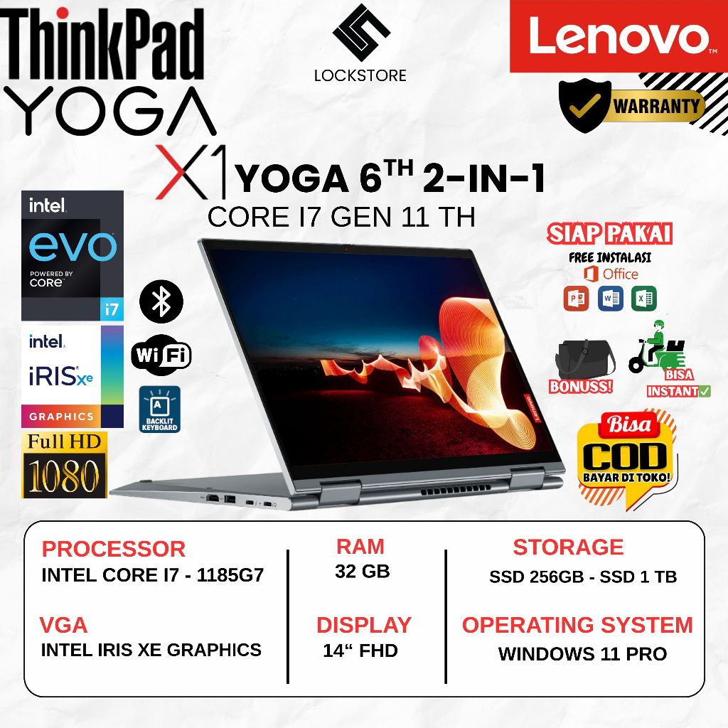 Lenovo ThinkPad X1 Yoga 6th Core i7 1185G7 | RAM 32GB | SSD 1TB | Touchscreen | 14 Inch | RESOLUSI 4