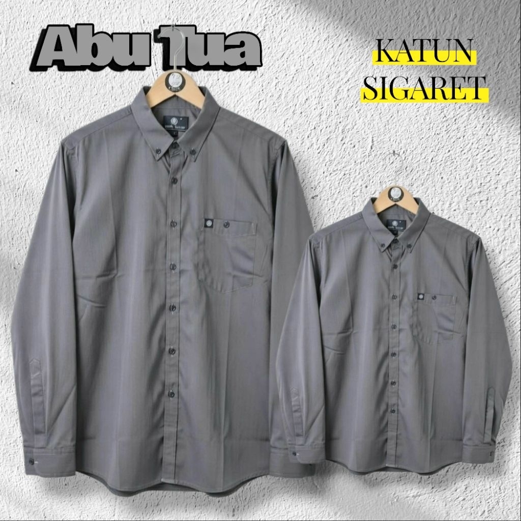 Sigaret Abu Tua Kemeja Couple Ayah dan Warna Abu Tua Lengan Panjang