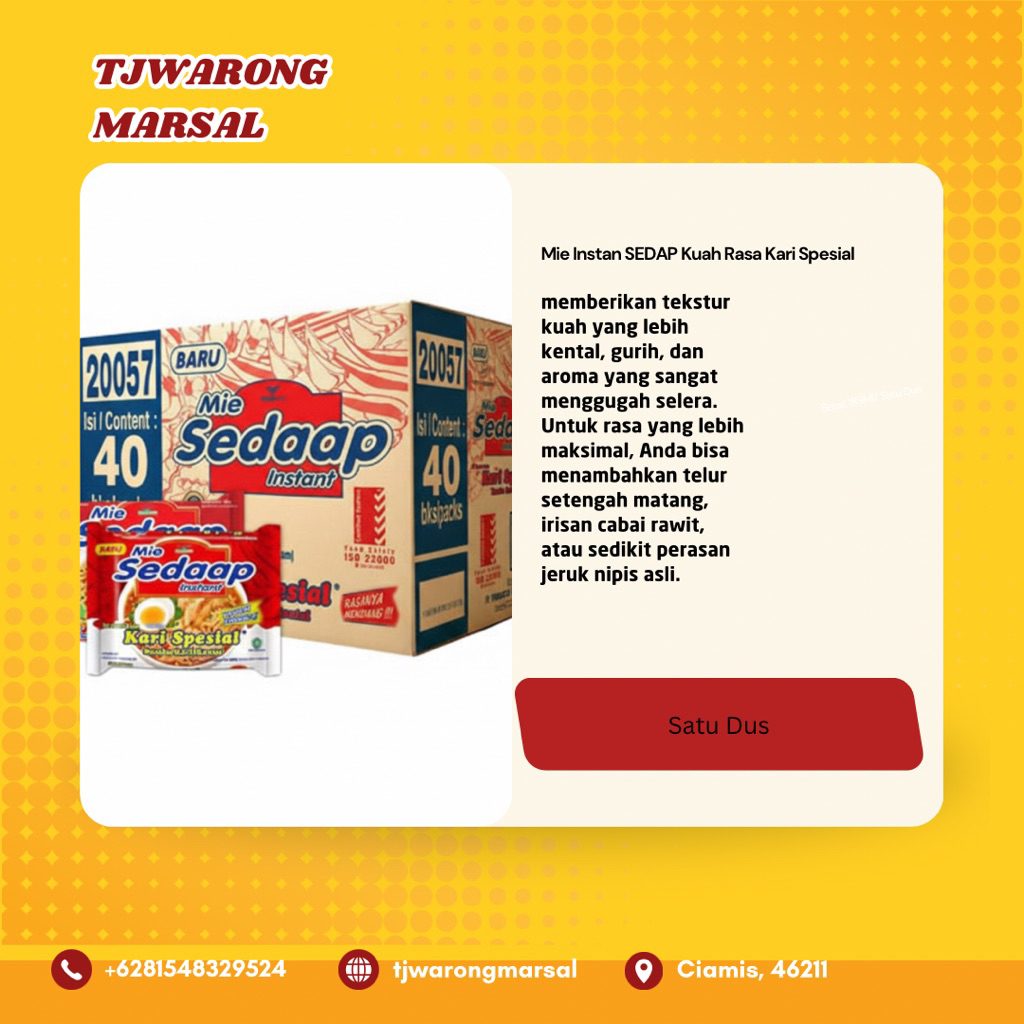Grosir Satu Dus Mie Instan Kuah SEDAP Rasa Kari Spesial Isi 40 Pcs