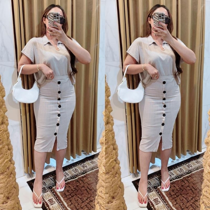 TERBARU SET ROK RIB KNIT L-XXL SETELAN ROK WANITA JUMBO SET ROK RIB KNIT IMPORT PREMIUM