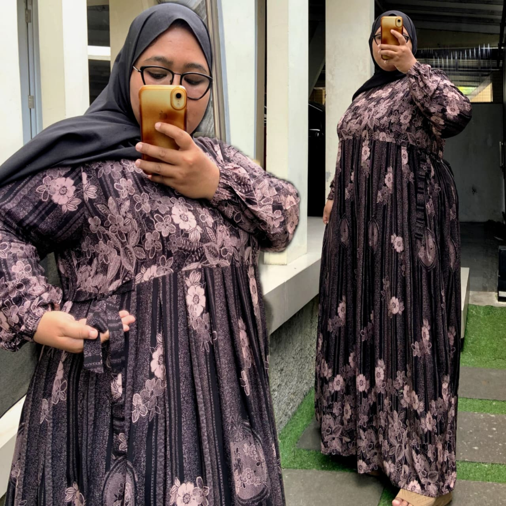 ZEBA | Lestari Gamis Viscouse Discharge Jumbo LD140 LD150 Dress Hitam Bunga Baju Lebaran Adem Pesta