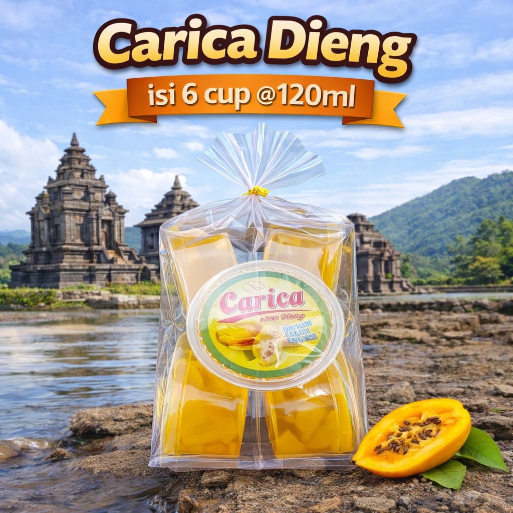 manisan carica dieng isi 6 cup 120ml kemasan plastik - 100% gula murni - carica khas dieng wonosobo