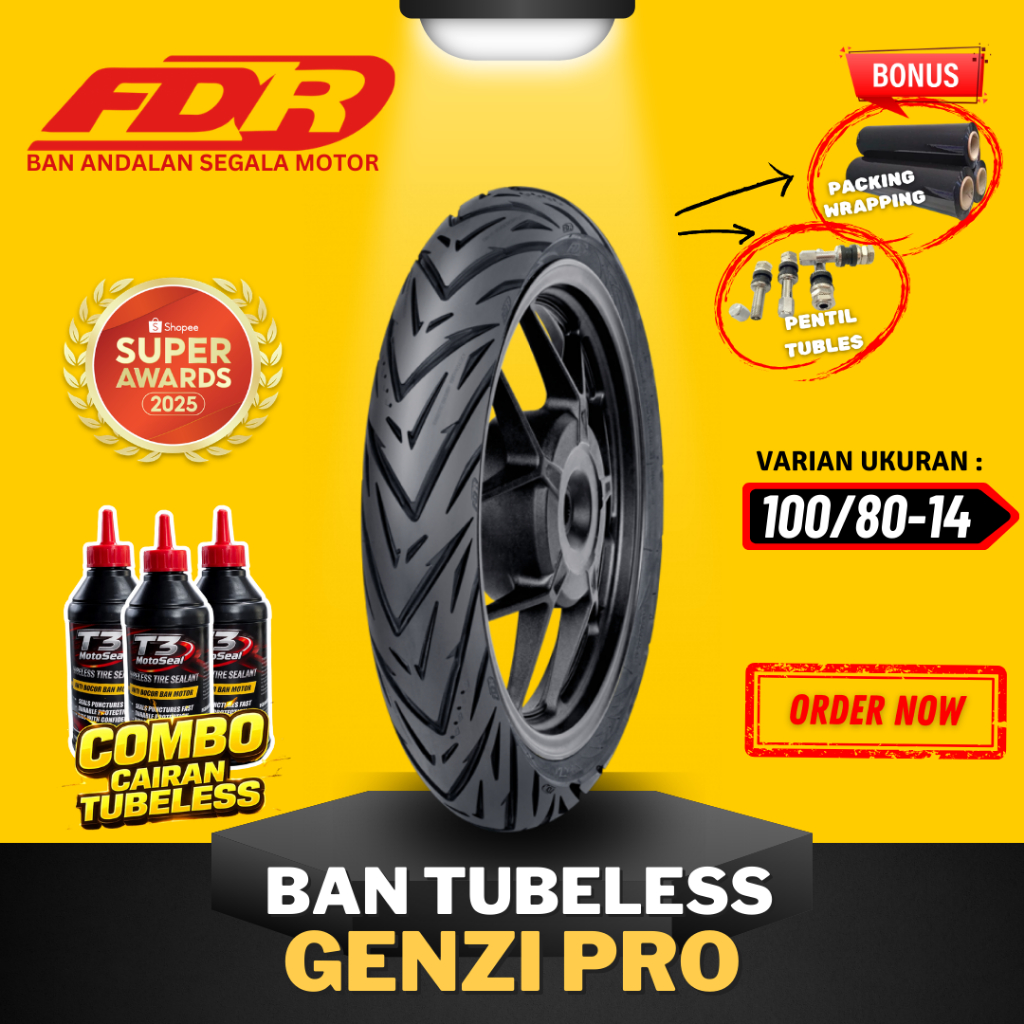 [READY COD] BAN FDR TUBLES RING 14 GENZI PRO TUBELESS 100/80-14 / BAN MOTOR MATIC FDR / BAN FDR RING