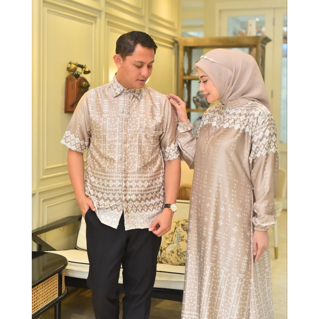 Couple Zelin Bahan Silk Premium Motif Bunga Elegan Busui Friendly Set Couple Kemeja Terbaru Murah ba
