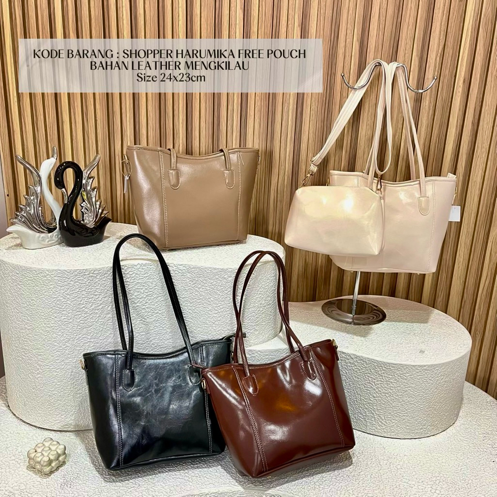CFG_ SHOPPER HARUMIKA FREE POUCH BAHAN LEATHER MENGKILAU