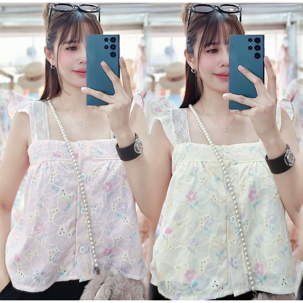 READY STOCK VANESA TOP  | SQUARE TANK FLOWER PATTIVA