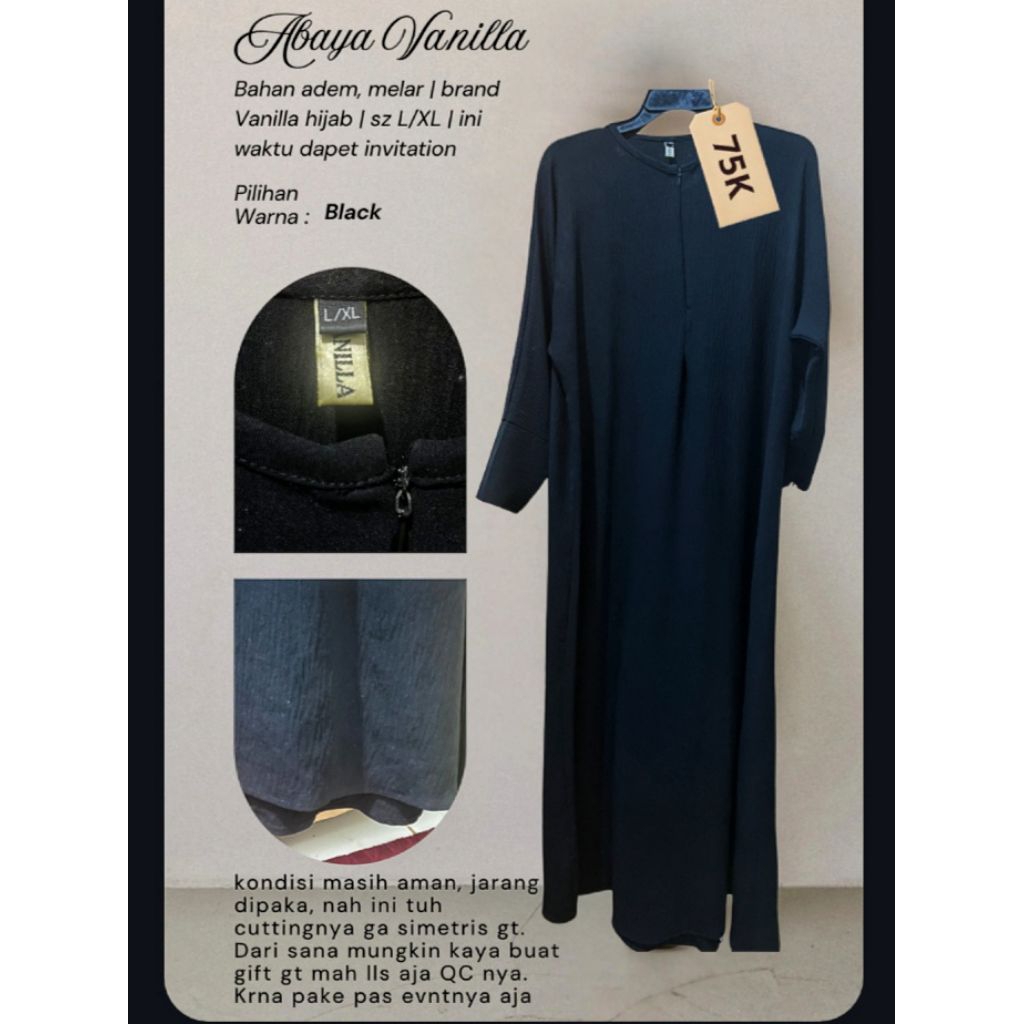 Preloved PL Gamis Hitam/Abaya Hitam Branded by Vanilla