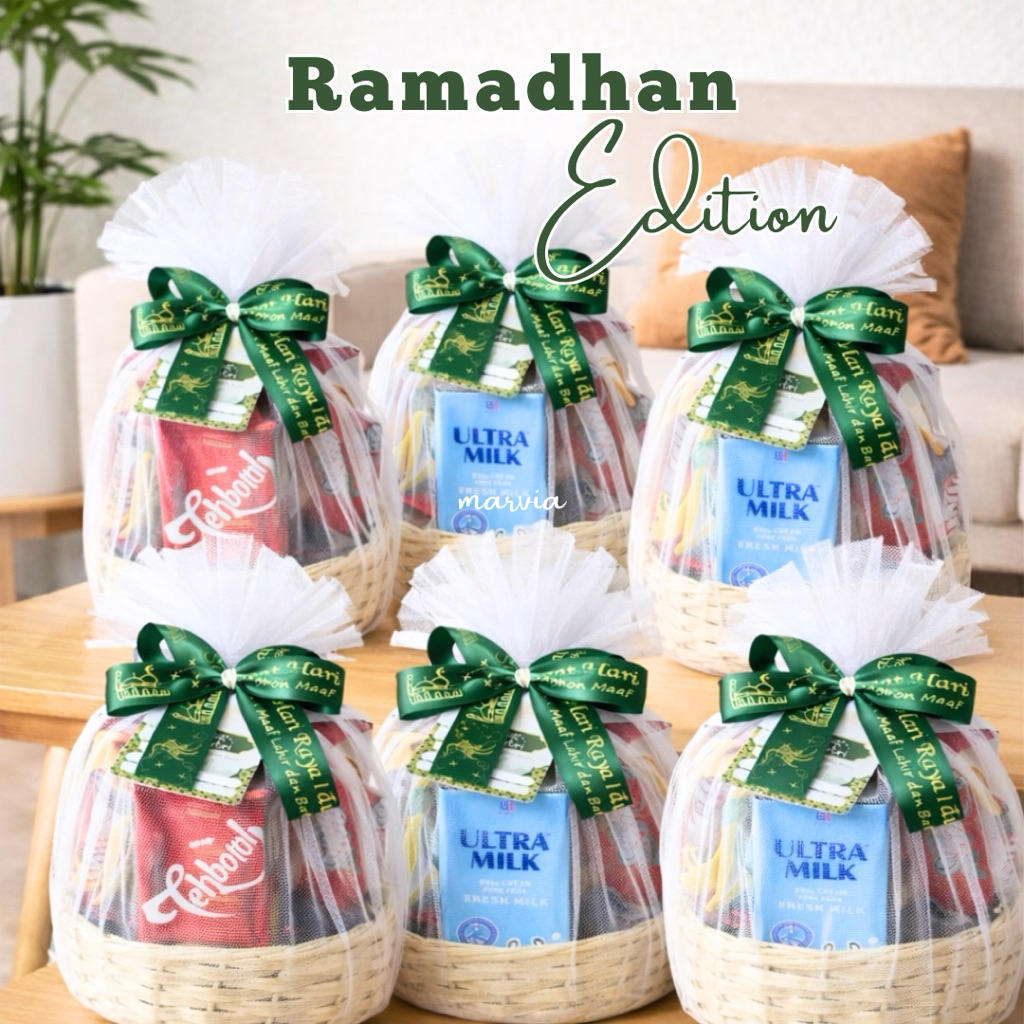 Hampers Snack Lebaran Idul Fitri Keranjang Anyaman Keranjang Rotan Parcel Hampers THR Anak Murah Mer