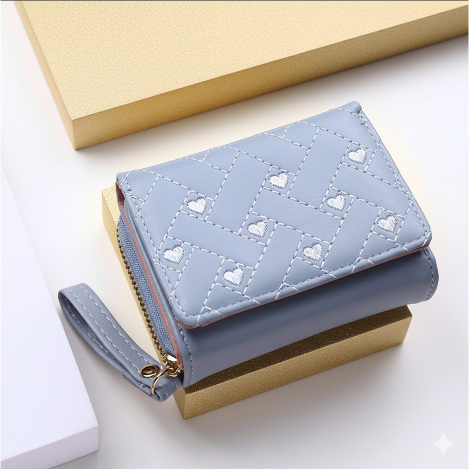 Dompet Mini Wanita Aurora Bordir Lipat Kecil Aesthetic Korea Muat Kartu Uang Koin Dompet Cewek Remaj
