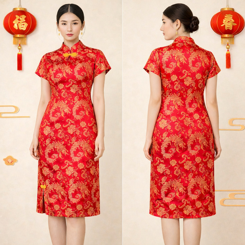 Dress Cheongsam Satin Wanita Dewasa